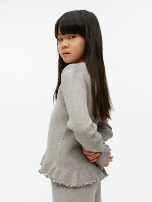 Pulover Arket Metallic Frill Fete Gri | Romania-RNLJ60524