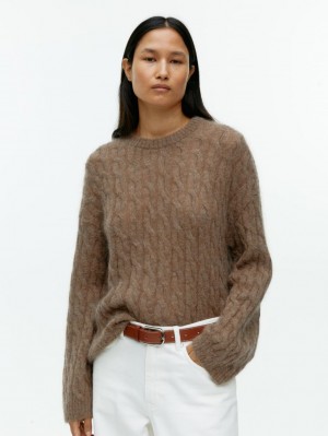 Pulover Arket Mohair Blend Cable Dama Bej Inchis | Romania-JEMF94052