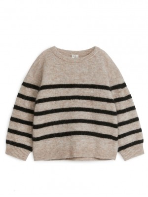 Pulover Arket Relaxed Alpaca Blend Fete Bej Negrii | Romania-NRIJ35961