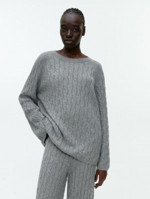 Pulover Arket Relaxed Cable-Knit Dama Gri | Romania-WSNH56127