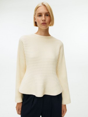 Pulover Arket Rib-Tricotate Bumbac Dama Albi | Romania-GMYV39645