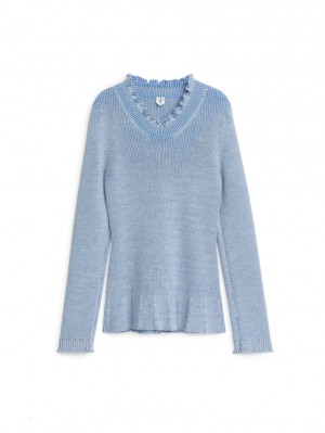 Pulover Arket Scallop Edge Lână Blend Dama Albastri | Romania-IXKU76041