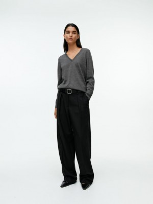 Pulover Arket V-Neck Merino Dama Gri | Romania-RGFE82069