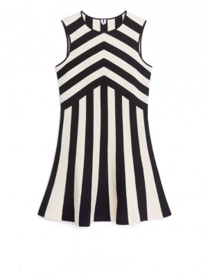 Rochie Arket Fara Maneci Jersey Dama Negrii Albi | Romania-LTXH04782