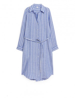 Rochie Arket Linen Dama Albastri Albi | Romania-VWEO32764