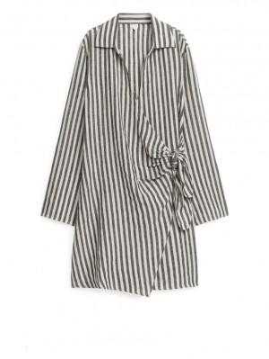 Rochie Arket Linen Wrap Dama Negrii Albi | Romania-RHON71806