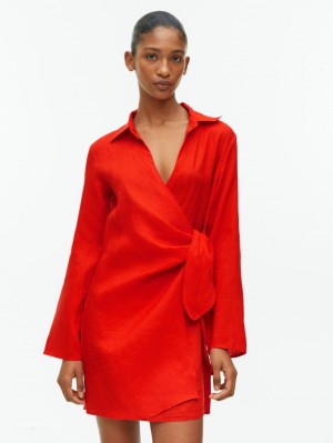 Rochie Arket Linen Wrap Dama Rosii Deschis | Romania-EBWU20519