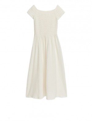 Rochie Arket Off-Shoulder Smock Dama Albi | Romania-QMEV74801