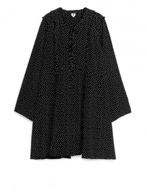 Rochie Arket Ruffled A-Line Dama Negrii Albi | Romania-OJTK29841