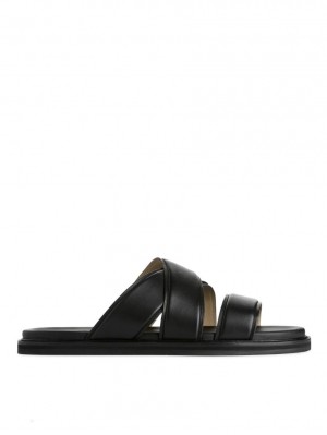 Sandale Arket Piele Slapi Barbati Negrii | Romania-MKRF64987