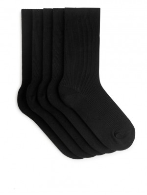 Sosete Arket Bumbac Rib Set of 5 Dama Negrii | Romania-QGKS10265