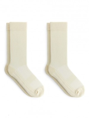 Sosete Arket Cu Nervuri Sport Set of 2 Barbati Albi | Romania-VLCZ91870