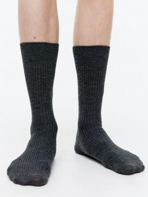 Sosete Arket Fine-Knit Lână Barbati Gri Inchis | Romania-OSTB14803