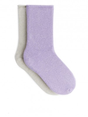 Sosete Arket Glittery, 2 Pairs Fete Violet Argintii | Romania-UQTH49570