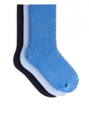 Sosete Arket Rib Knit, 3 Pairs Fete Albastri Albastri Deschis Negrii | Romania-TQNU30187