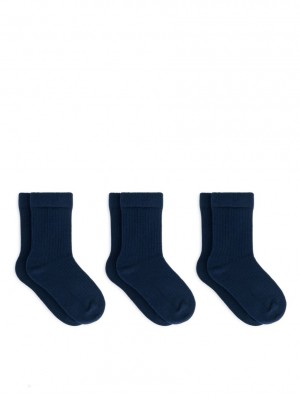 Sosete Arket Rib Knit, 3 Pairs Fete Albastri Inchis | Romania-GZLX94138