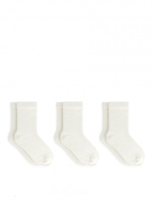 Sosete Arket Rib Knit, 3 Pairs Fete Albi | Romania-SHYP34759