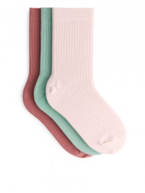 Sosete Arket Rib Knit, 3 Pairs Fete Roz Verzi | Romania-GTIU39857