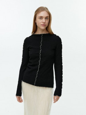 Topuri Arket Contrast-Edge Long-Sleeve Dama Negrii | Romania-ILYT74302