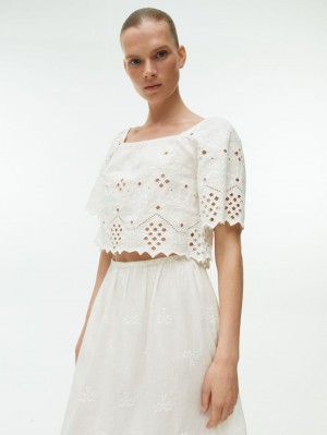 Topuri Arket Embroidered Dama Albi | Romania-URFE40981