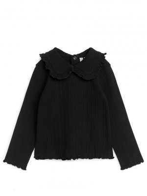 Topuri Arket Frill Collar Pointelle Fete Negrii | Romania-PSGO45230