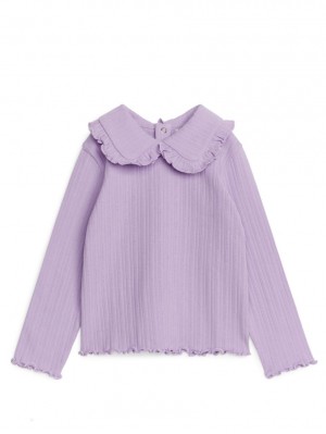 Topuri Arket Frill Collar Pointelle Fete Violet | Romania-GJZN89361