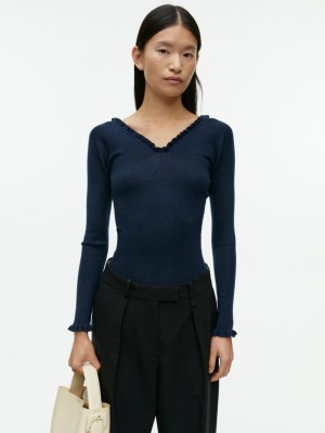 Topuri Arket Frill Merino Blend Dama Albastri Inchis | Romania-FCJE01476