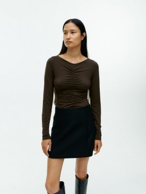 Topuri Arket Gathered V-Neck Dama Maro Inchis | Romania-SMGP54913