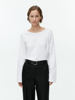 Topuri Arket Largi-Neck Bumbac Dama Albi | Romania-EMCQ96317