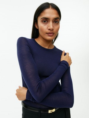 Topuri Arket Long-Sleeved Merino Dama Albastri Inchis | Romania-DSNO59236