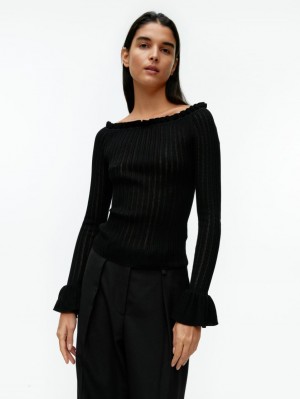 Topuri Arket Off-Shoulder Frill Dama Negrii | Romania-QHUP47285
