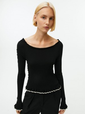 Topuri Arket Rib-Knit Frill Dama Negrii | Romania-YVFX93405