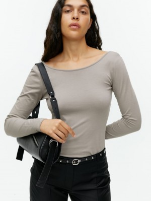 Topuri Arket Scoop-Neck Jersey Dama Gri | Romania-CJNM48193
