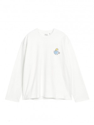Tricouri Arket ARKET CAFÉ Long-Sleeved Barbati Albi | Romania-UAZW35189