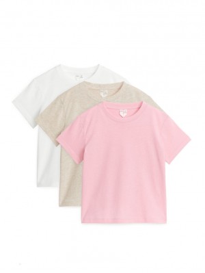 Tricouri Arket Crew-Neck Set of 3 Fete Albi Bej Roz | Romania-XNMO60578