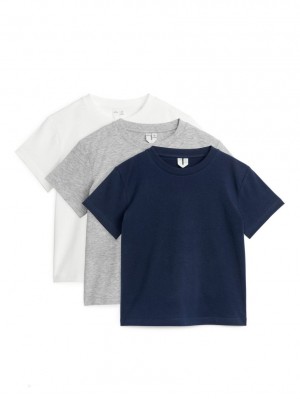 Tricouri Arket Crew-Neck Set of 3 Fete Albi Gri Albastri Inchis | Romania-RLFB28534