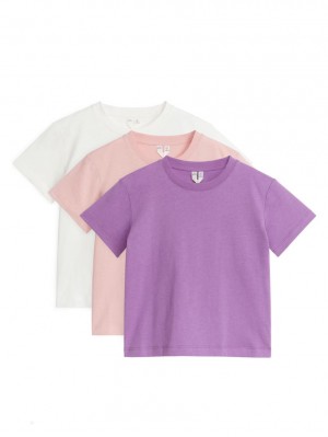 Tricouri Arket Crew-Neck Set of 3 Fete Violet Roz Albi | Romania-LBDK13259