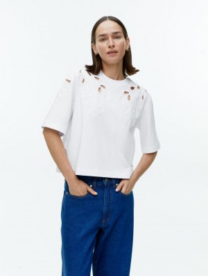 Tricouri Arket Embroidered Dama Albi | Romania-VLPZ23574