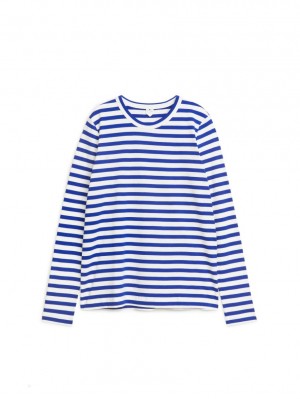 Tricouri Arket Long-Sleeved Dama Albastri Albi | Romania-QDET96083