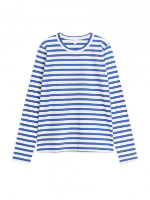 Tricouri Arket Long-Sleeved Dama Albastri Albi | Romania-UPZX69137