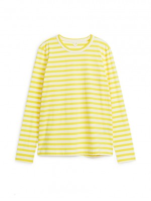 Tricouri Arket Long-Sleeved Dama Galbeni Albi | Romania-VKFP95642