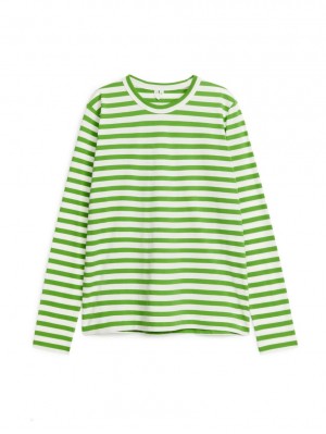 Tricouri Arket Long-Sleeved Dama Verzi Albi | Romania-JUXL71543