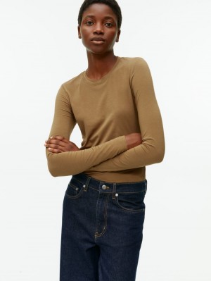 Tricouri Arket Lyocell Blend Long Sleeve Dama Bej | Romania-RIFJ47325