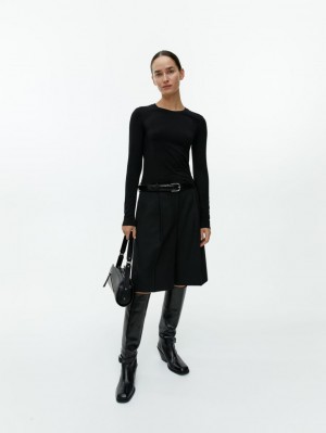 Tricouri Arket Lyocell Blend Long Sleeve Dama Negrii | Romania-CQDF95187