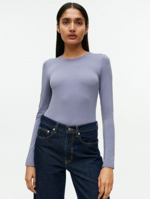 Tricouri Arket Lyocell Blend Long Sleeve Dama Violet | Romania-RSXQ46129