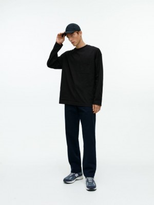 Tricouri Arket Mercerised Long-Sleeve Barbati Negrii | Romania-KBUG37014