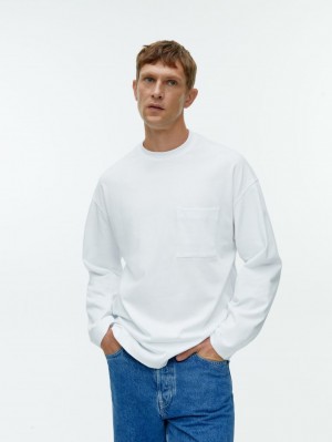 Tricouri Arket Mercerised Long-Sleeve Barbati Albi | Romania-GXST71638