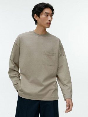 Tricouri Arket Mercerised Long-Sleeve Barbati Gri | Romania-XYPK04863