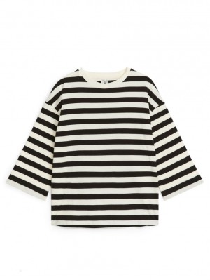 Tricouri Arket Oversized Long-Sleeved Fete Negrii Albi | Romania-WZIC68017