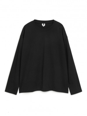 Tricouri Arket Oversized Pima Bumbac Dama Negrii | Romania-JXQP69471